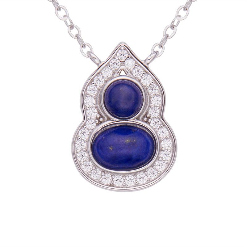 Natural Garnet Turquoise Hetian Jade Lapis Lazuli Nanhong Gourd Pendant Necklace Women'S Set S925 Sterling Silver Colored Treasure