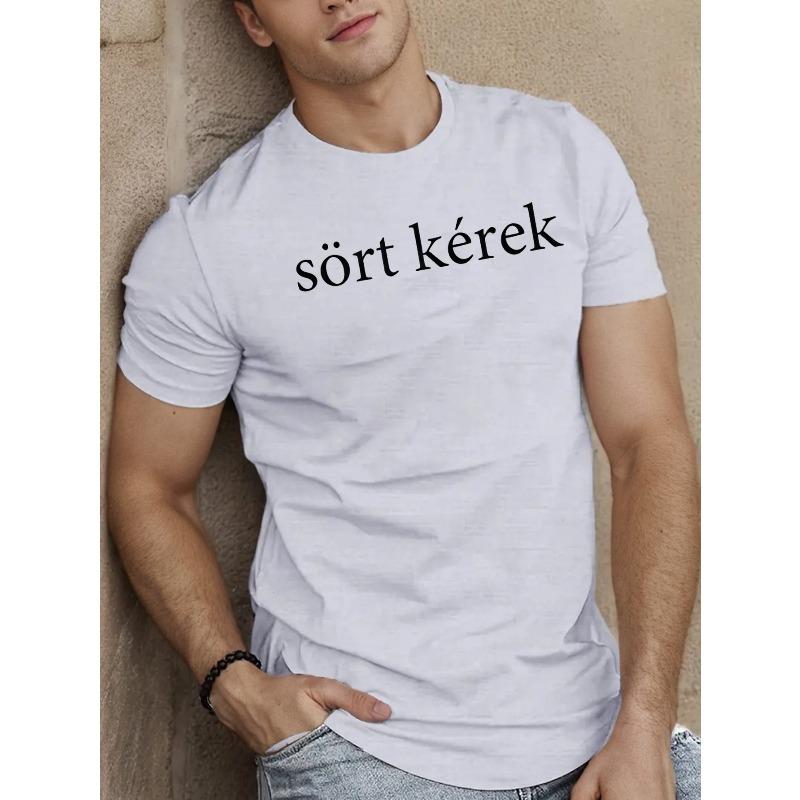 

European sizes Fun Hungarian Men s Short Sleeve T-Shirt - Geometric Print Summer Casual Top, Breathable Round Neck Tee 4XL білий