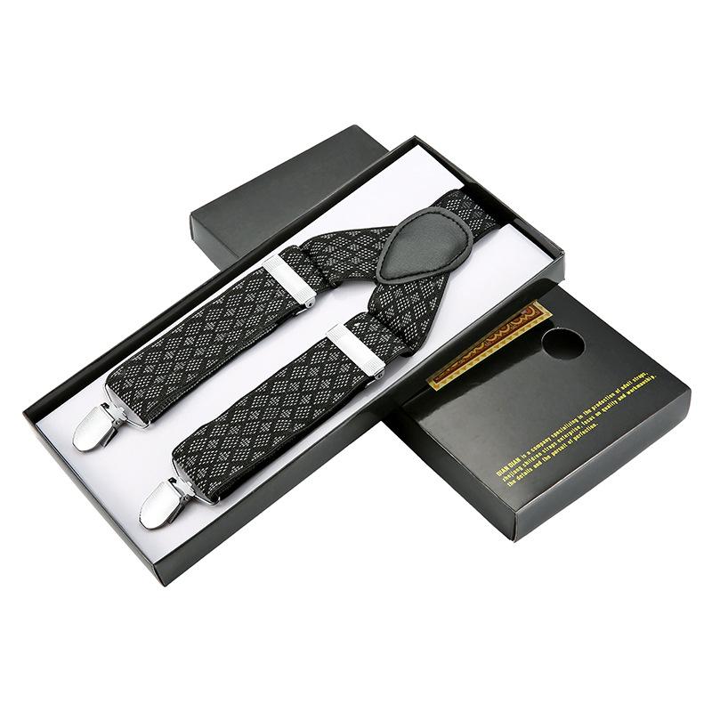 Vintage Classic Plaid Strap Clip 3.5Cm Men'S Trousers Elastic Strap Three Clips Adjustable Jacquard Webbing Clip