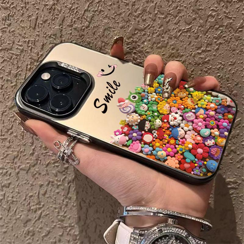 

Colorful Flowers Big Eyes Phone Case For iPhone 11 12 13 14 15 Pro Max Plus Mini XR XS X 7 8 Plus SE2 Shockproof Plating Cover For iPhone 15