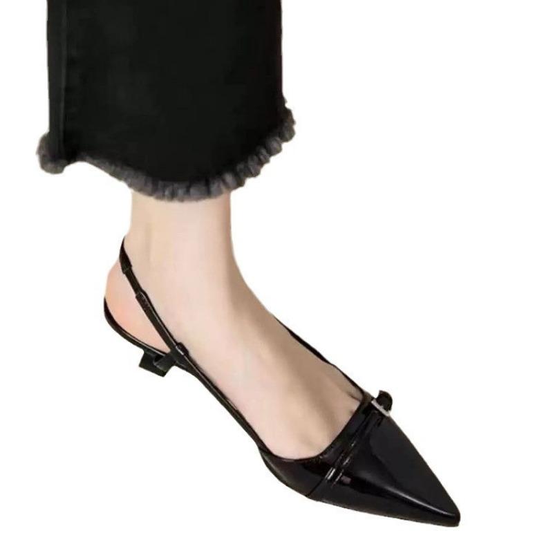 Temperament pointed patent leather bag head sandals women's new retro versatile thin heel empty sandals