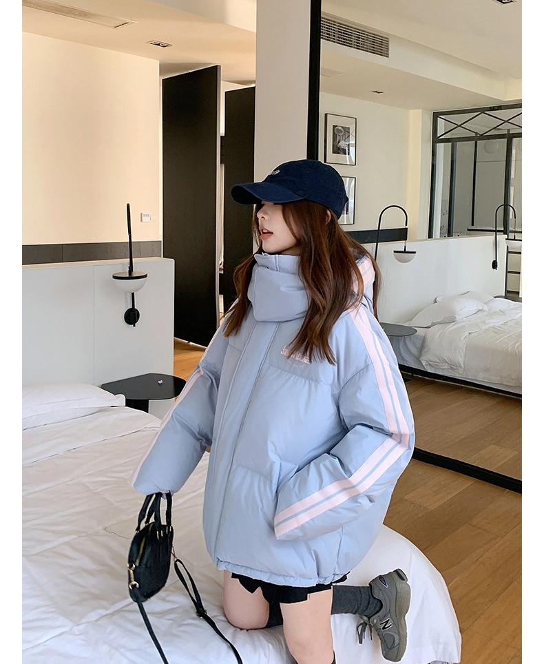 Women’s Short Hooded Windproof Thicken Warm Winter Jacket With Stripes