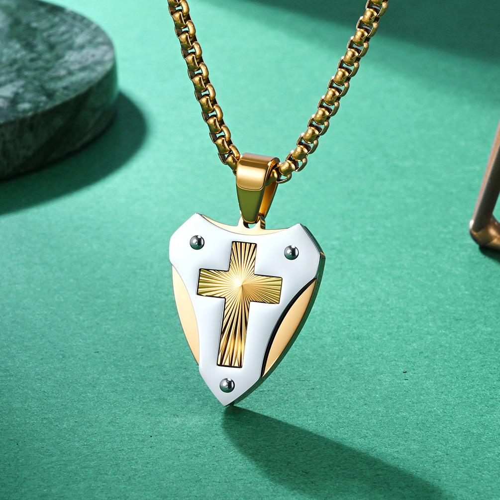 Pendant Necklace Men's Mechanical Style Shield Folding Fan Texture Two-Color Couple Pendant Sweater Chain