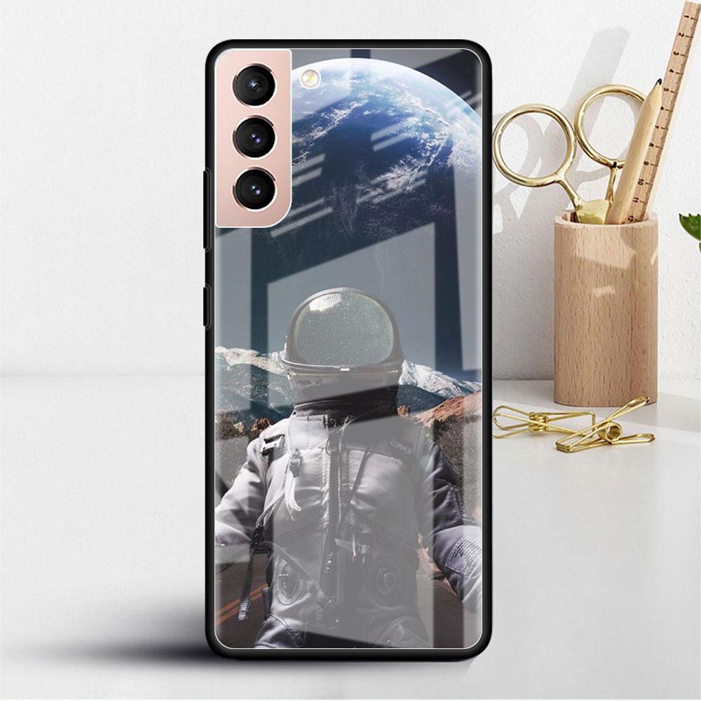Astronaut Cosmic Planet Glass Case For Samsung Galaxy S22 S20 FE S21 Plus Phone Cover S10 5G S9 Note 20 Ultra 10 Lite Shell