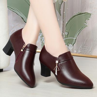 Fashion Elegant Deep Mouth Soft Leather Shoes Women Pumps Platform Spring 2024 Comfortable Soft Sole Non-slip Block Heels Shoes