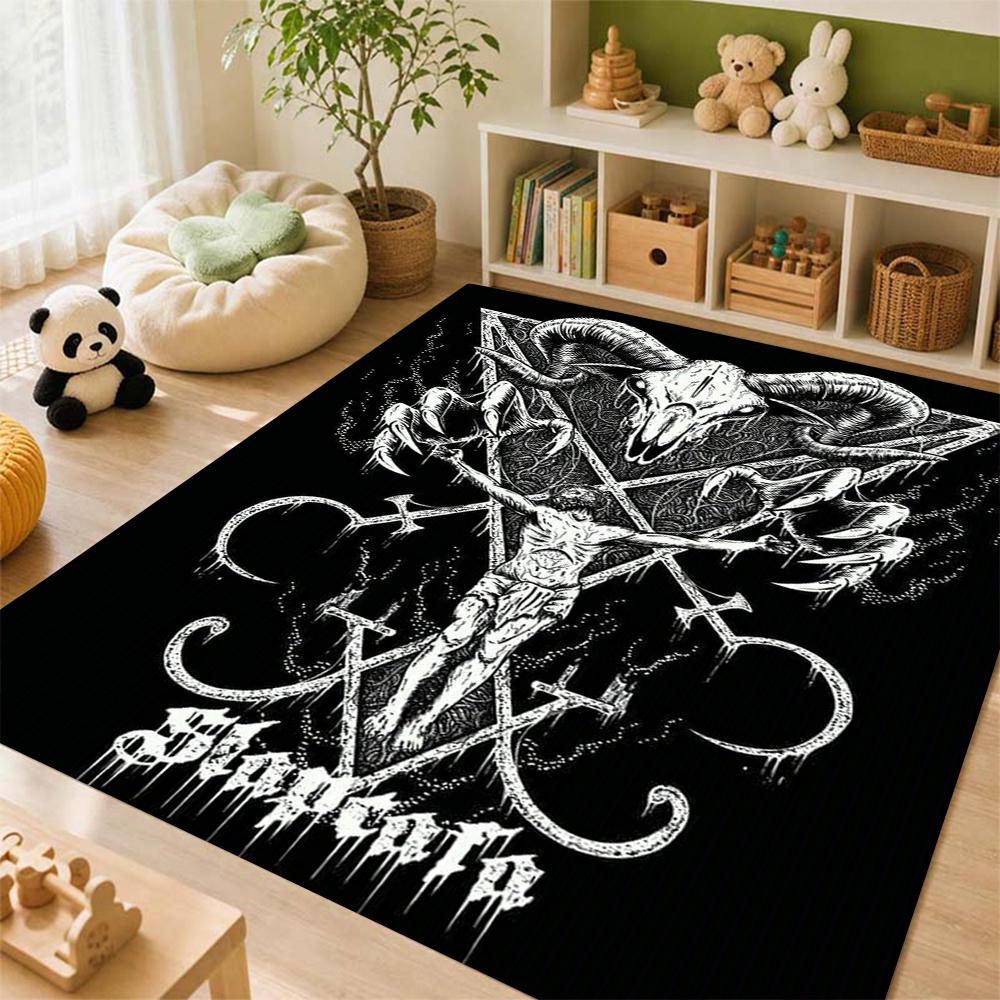 Dark Baphomet Grimoire Pentagram Patterned Rug Durable Stainresistant Easyclean Carpet For Bathroom Kitchen Home Decor Valentine'S Day Gift