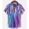 Men's Gradient Striped Short Sleeve Shirt, Loose Fit Casual Button-Down Top for Daily Commute and Vacation Wear