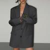Women Blazer Lapel Solid Color Loose Long Sleeve Suit Jacket Fashion Office Lady Legant Wide Shoulder Commuting Jacket Summer Autumn