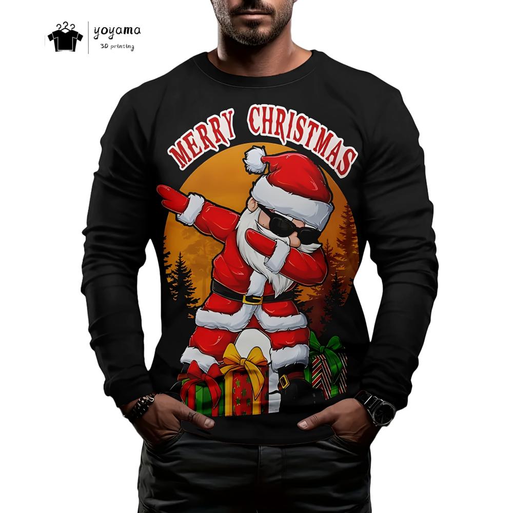 New Christmas Men's Long Sleeve Snowman Graphic T-Shirts Men Fall Fashion Oversize Man Clothes Trendy Hundred Y2k Men's Clothing