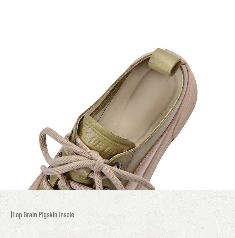 Women's Round Toe Lace-Up Leather Sneakers - 2025 Spring Collection