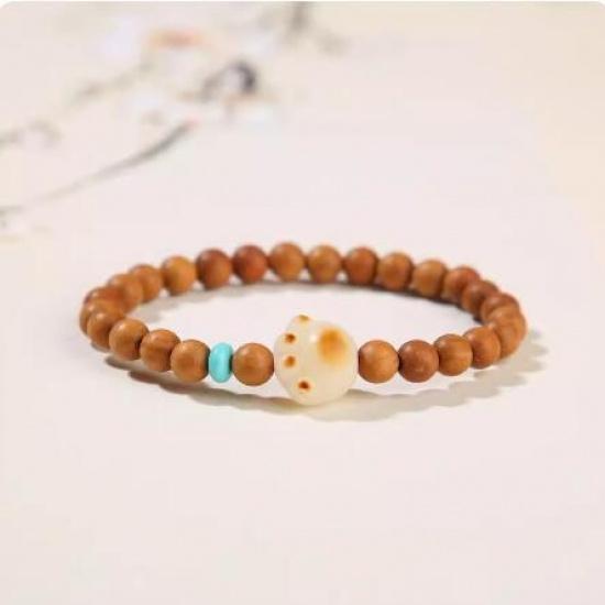 Peach Wood Charcoal Burned Cat Claw Bodhi Seed Bracelet for Women, Natural White Jade Bodhi Root Bracelet, Soft and Smooth to Handle, A Gift for 6mm Old peach wood cat pa