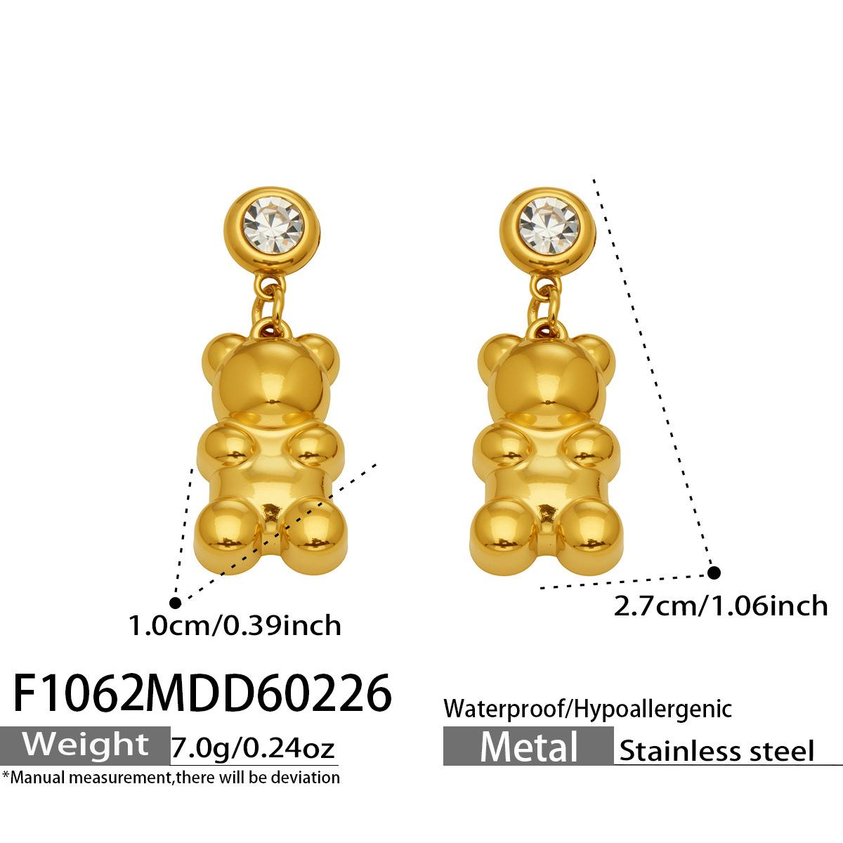 2026 New Fashion Cute Little Bear Charm Stainless Steel 5A Cubic Zirconia Light Luxury Non Fading Party Earrings Jewelry