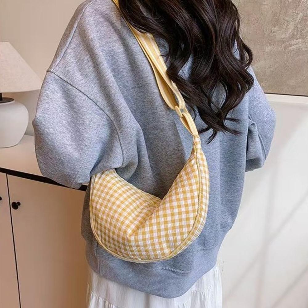 Versatile Nylon Crossbody Bag Adjustable Strap Dumpling Bag Fashion Plaid Shoulder Bag Gift