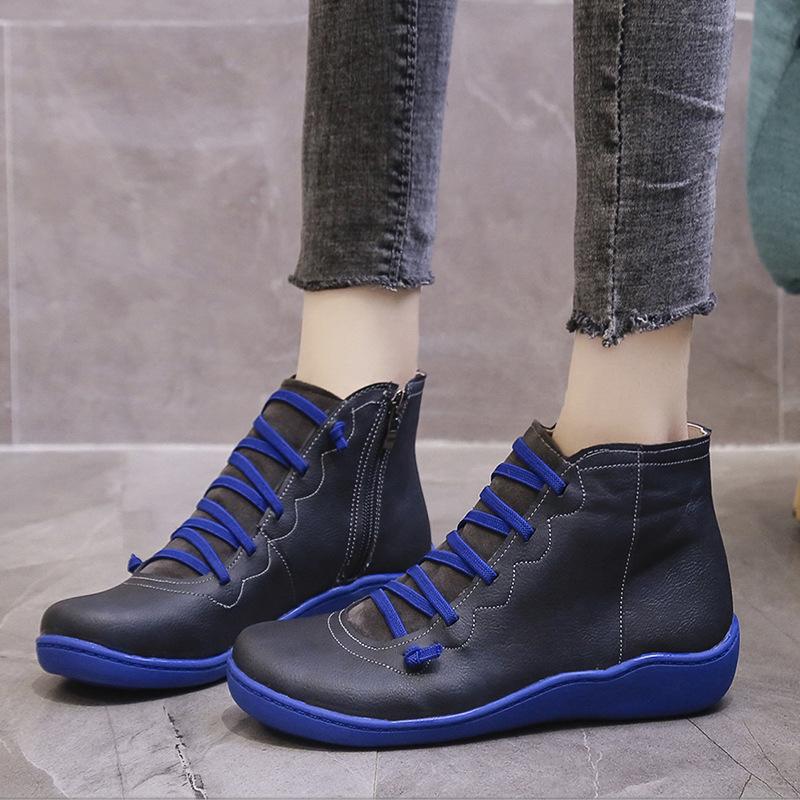 New Women's Winter Boots of European and American Manufacture with Laces and Flat Soles, Large Size, Short Side Made of Cotton.