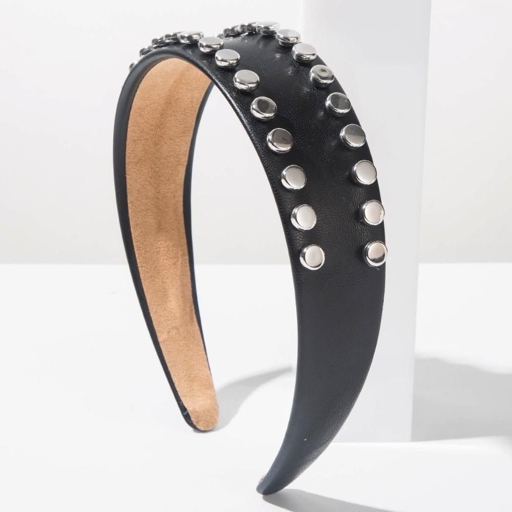 Vintage Wide Brim Hair Hoop PU Leather Face Wash Headwear Cool Rivet Headband Outdoor