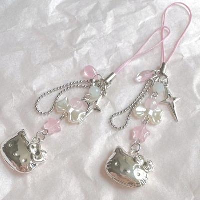 Hello Kitty Mobiltelefon Lanyard Kedja Sanrio Anime Hänge Handgjorda Pärlor Sträng Choker Armband Hängande DIY Smyckestillbehör Leksak