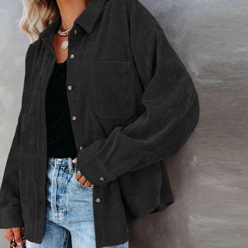 Damen Temperament Knopf Lampe Kord Lässiges Lockeres Hemd