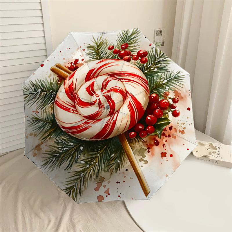 

1PC candy cane, ChristmasAutomatic Open/Close Umbrella with Windproof, 8-Rib Sturdy Canopy, Durable Ribs, Fashionable Design1326A