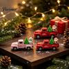 Red Truck Figurine Christmas Pickup Figurine, Vintage Car Statue with Santa Claus, Holiday Ornament Tree, Snowman, Miniature Alloy Vehicle for