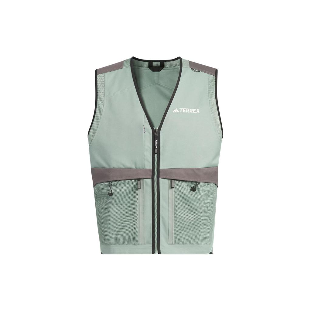 Adidas Utility Vest Color Block V-Neck Zip Outdoor Sports Men Vests Silver Gray Green IN2224