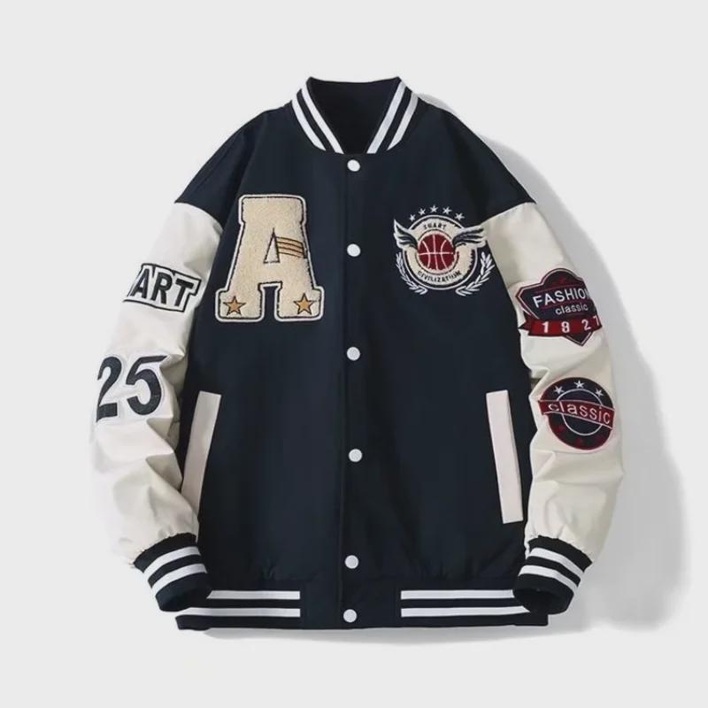 Men's Autumn Embroidered Letter Print Baseball Jacket - Loose Fit for Couples or Teen Students, Long Sleeve.