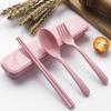 1Set Wheat Straw Portable Tableware Set - Eco-Friendly Fork Spoon Chopsticks, BPA-Free Plastic Utensils for Home Outdoor Travel