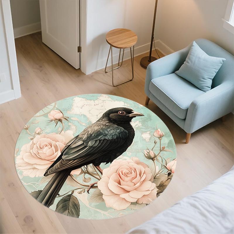 Karten Vogel,Runder Teppich,Teppich für Wohnzimmer Schlafzimmer Sofa Spielzimmer Dekor,Rutschfeste Fußmatte