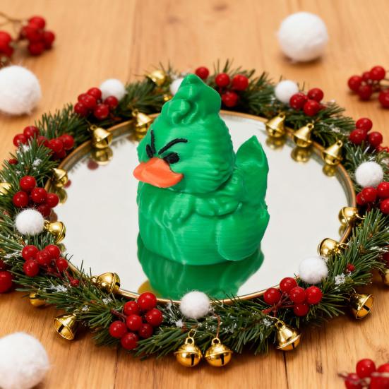Green Christmas Duck Figurine Collectible Mini Duck Ornament Xmas Centerpiece Duck Figure for Holiday Tables Shelves Decoration