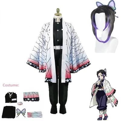 Anime Demon Slayer Kimetsu Geen Yaiba Kochou Shinobu Cosplay Kostüm Pruik Seti Kimono Üniforma Cadılar Bayramı Anime Kostümleri Voor Kid