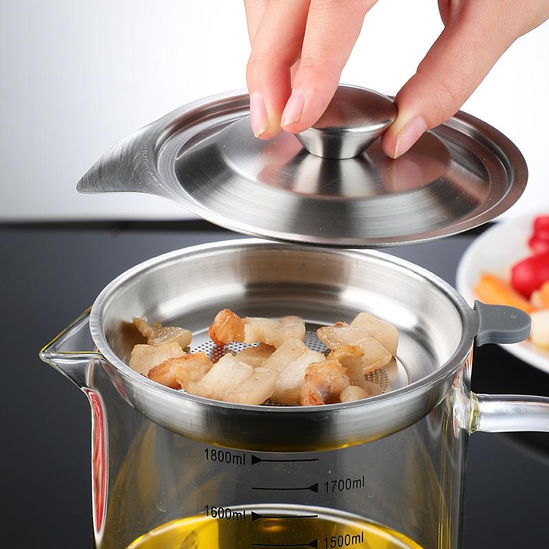 1000/1500/1800ml Separator oleju Ekran filtru Butelka do oddzielania osadów olejowych Kuchenna szklana Butelka na olej z podziałką do podgrzewania Mierzenie