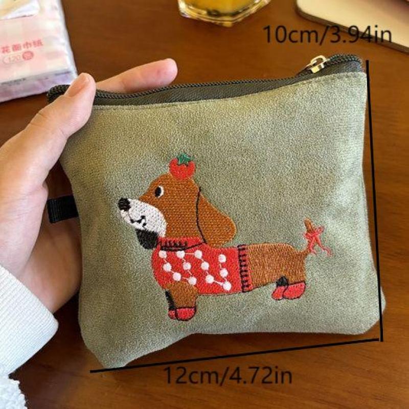 Cute Cartoon Dachshund Coin Bag Portable Mini Cosmetic Bag Earphone Lipstick Storage Bag For Girls Gift
