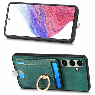 For Samsung Galaxy S24 FE Magnetic Case Card Holder Ring Kickstand PU Leather Phone Back Cover