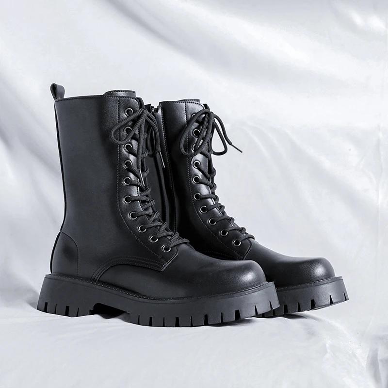 Neue Outdoor Herrenstiefel Luxusmarke High Top Plateau Freizeitschuhe Designer Leder Business Büro Arbeitsstiefel Hombre Mann Botas