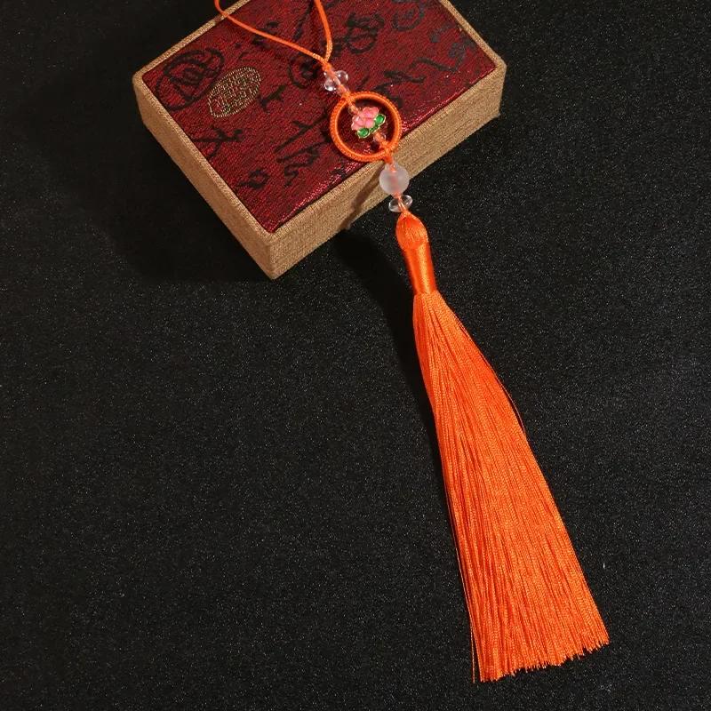 Chinese Retro Auspicious Lotus Beaded Tassel Fringe Women's Handbag Cheongsam & Hanfu Decoration Folding Fan Sachet Car Pendant