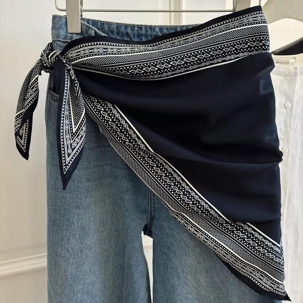 Multi-functional Floral Triangle Scarf Matching Pants Waist Belt Decorative Headscarf  Summer