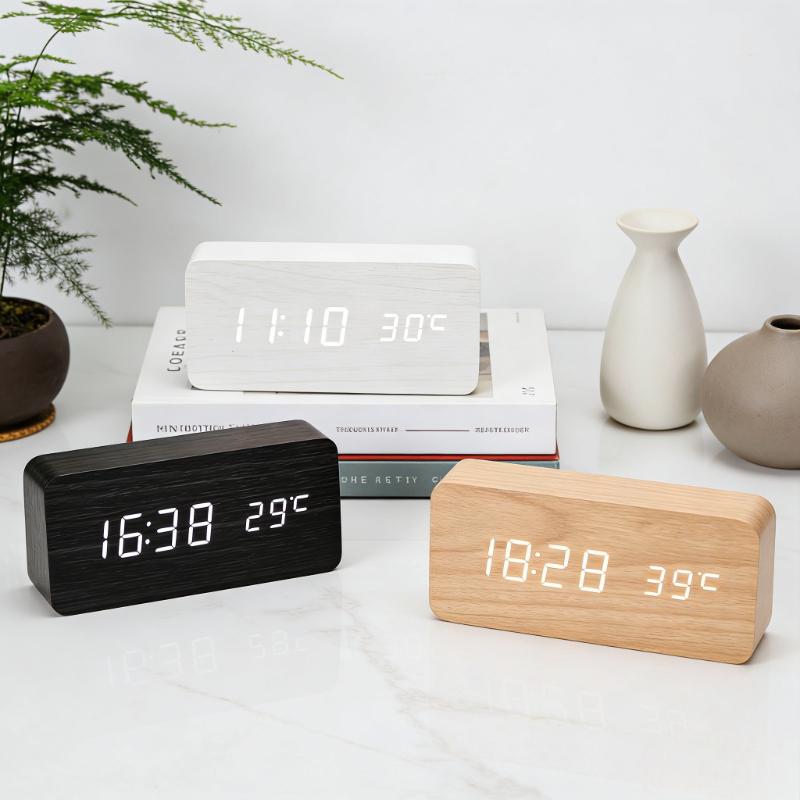 Retro Wooden Digital Alarm Clock Silent LED Luminous Creative Electronic Timepiece Fashion Decor for Students Desktop Bedside