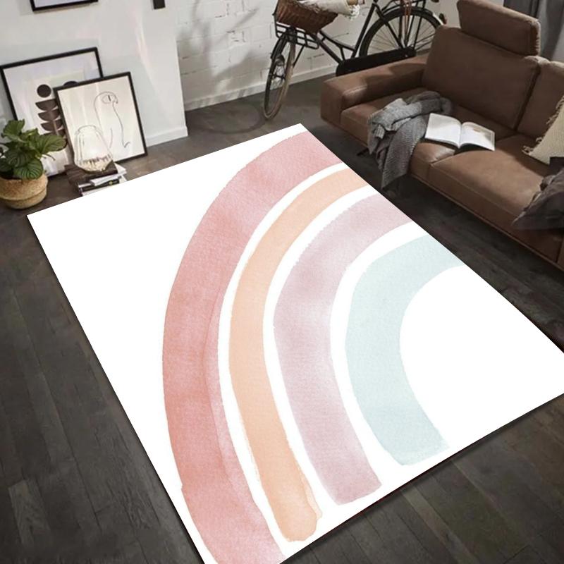 Watercolor Rainbow Cloud Rug with Gold Star - Pastel Pink Decorative Carpet Mat for Living Room Home Decoration Bedroom Decor