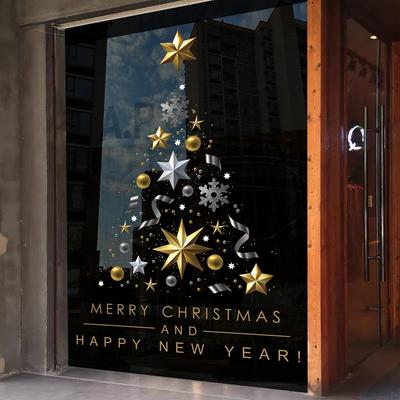 Weihnachtsdekoration Szene Anordnung Ballons Weihnachtsbäume Fensterdekorationen Schaufenster Statische Glasaufkleber