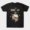 Men Black Print T-shirt Sum 41 Skull Sword No-Cut Transfer Paper Print Cotton Tshirt