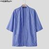 INCERUN Men Batwing Sleeve Open Front Striped Casual Kimono Cardigan Tops