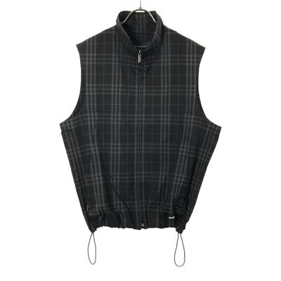 Sanyo Shokai Check Pattern Golf Zip Best M Black X Gray Men's Used