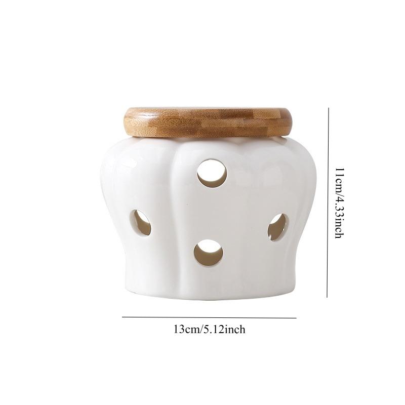 Ausschnitt Küche Ingwer Knoblauch Aufbewahrungsglas Kürbisform Aufbewahrungsbox Keramik Aufbewahrungsglas Porzellan Bambusdeckel Box Küchenutensilien