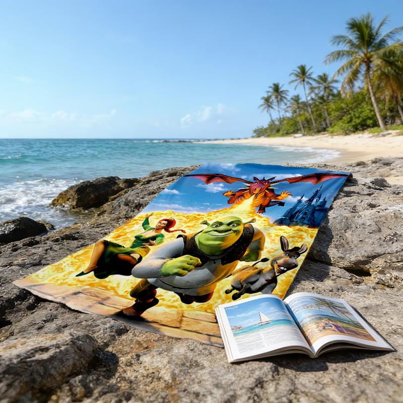 1pc Shrek4 Beach Towel, Beach and Seaside Swimming Pool Equipment, Fashion Pattern, Rectangular, Travel Essentials