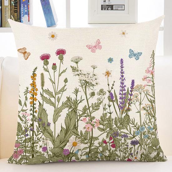 Pillowcase Spring Series Printed with Soft Hidden Zipper Fade-resistant Machine Washable Linen Cushion Cover