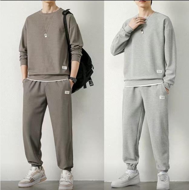 Men's Autumn Winter Fleece Joggers: Casual, Warm, Versatile, Korean Style Drawstring Pants, Solid Color, Trendy Hong Kong Influence.