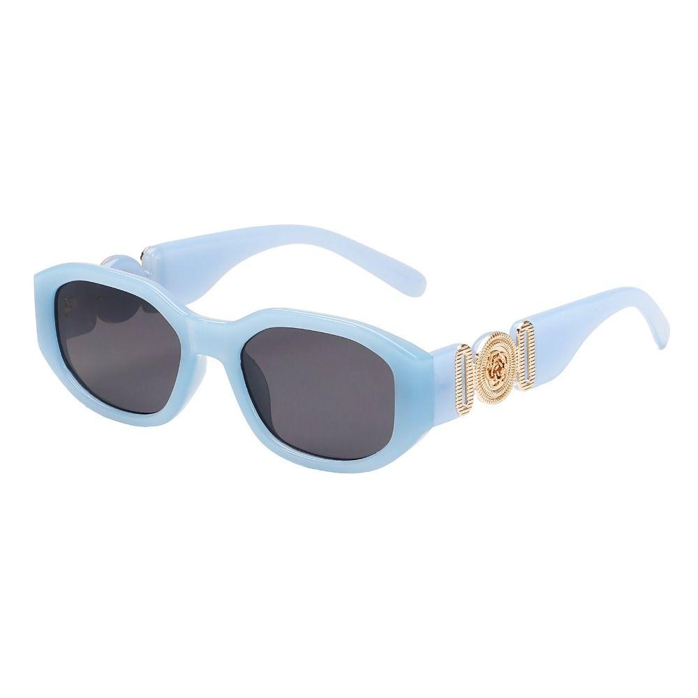 

Trendy Thick Frame with Metal Rose Design Sun Glasses Vintage Shades Irregular Sunglasses Light Blue-Black Gray