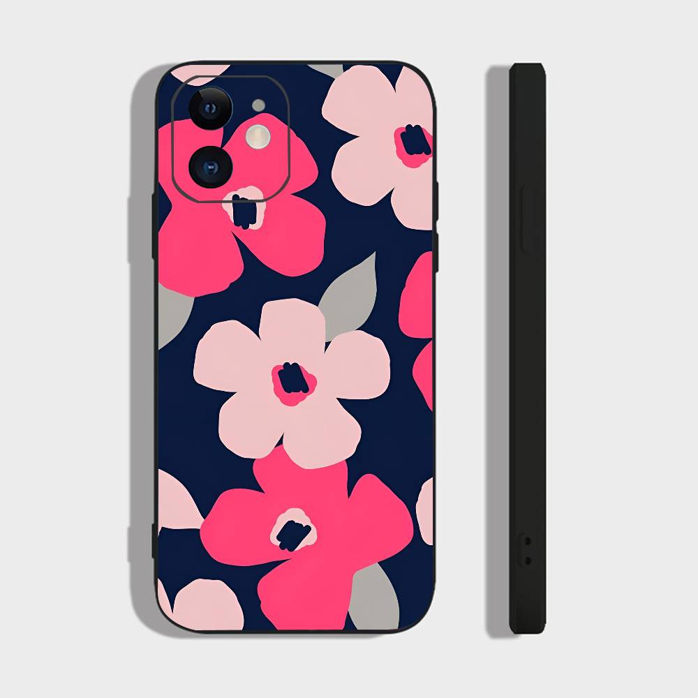 Art Flower For IPhone 13,17,11,12,16,14,15,Plus,Pro Max Soft Silicone Black Phone Case