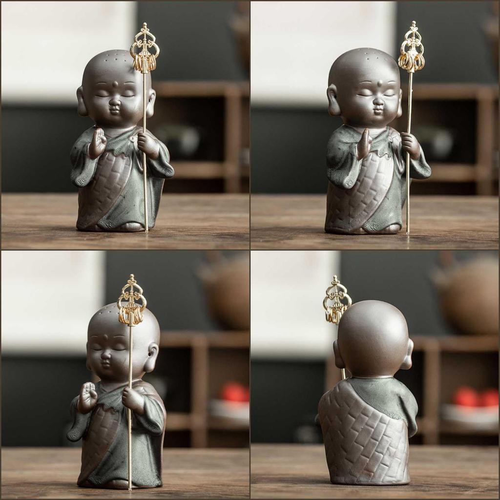 Lunari Jizo with Mini Jizo Buddhist Guardian Protection from and Good Fortune Bodhisattva, Palm-Sized, Pedestal, Figurine, Statue, Deity, Evil,