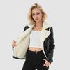 Winter Women's Fleece Jacket Thick Warm PU Leather Jacket Slim Turn Down Collar Flocked Leather Coat