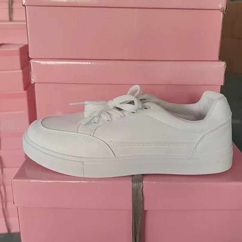 Studenten effen witte schoenen dames eenvoudige dagelijkse leren oppervlak vier seizoenen casual schoenen vetersluiting lage top platte zool dames board schoenen